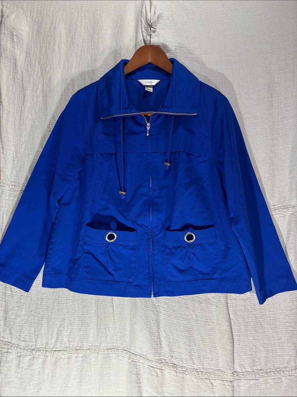 CJ Banks Royal Blue Zip Front Utility Jacket 100% Cotton Size X
